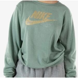 Nike Sweatshirt NSW Club Fleece Crewneck Cropped Green Gold Size 2X